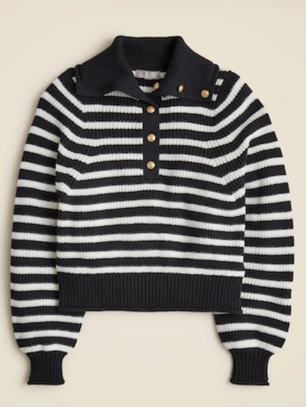 J. Crew Ribbed Cotton Button-Collar Striped Sweater - NWT - Size S